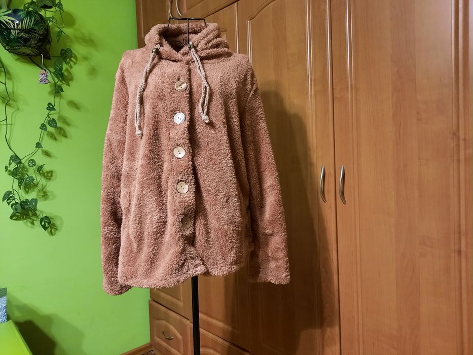 Brzoskwiniowa-nowa- Bluza/kurtka z futrzanego polaru