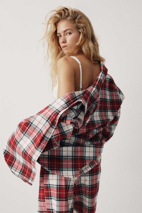 Piżama bawełniana Koszula ze Spodniami M NOWA Kolekcja krata czerwona