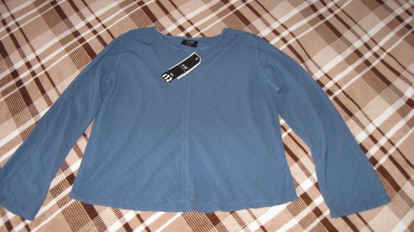 Синяя блуза с широкими рукавами большой размер E-Vie