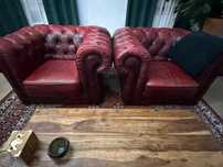 Chesterfield Wypoczynek skóra skórzany sofa pikowana fotele