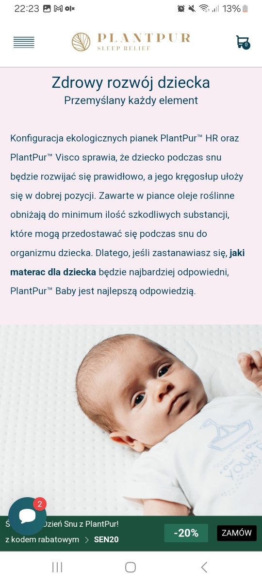 Materac dla niemowląt 120 x 60 plantpur baby ekologiczny naturalny
