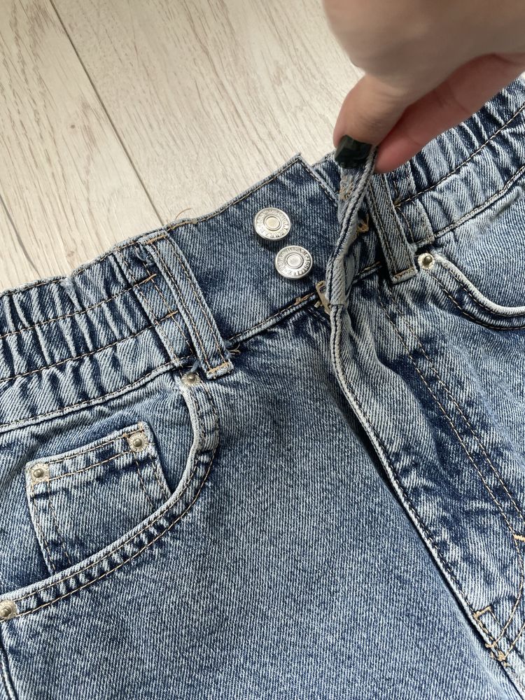 Jeansowa mini krótka spódnica wyższy stan strzepiona denim xs