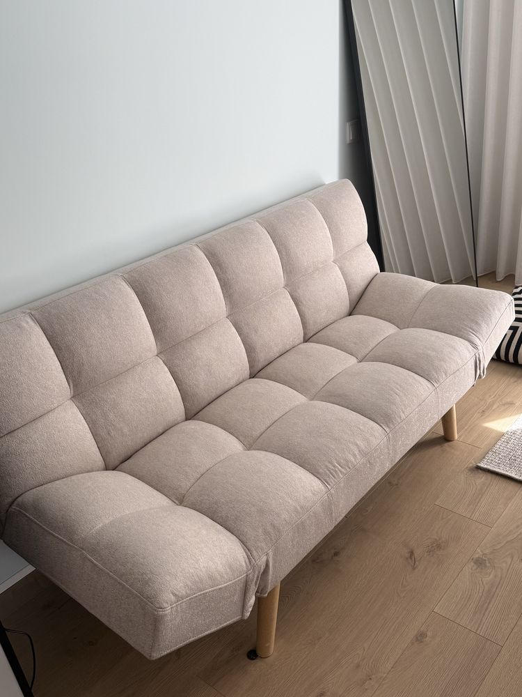 Sofá-cama 2 lugares Tecido Creme Beliani