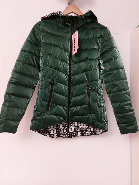 Kurtka pikowana ocieplana wiosna przejsciowka aksamitny hit zielony me