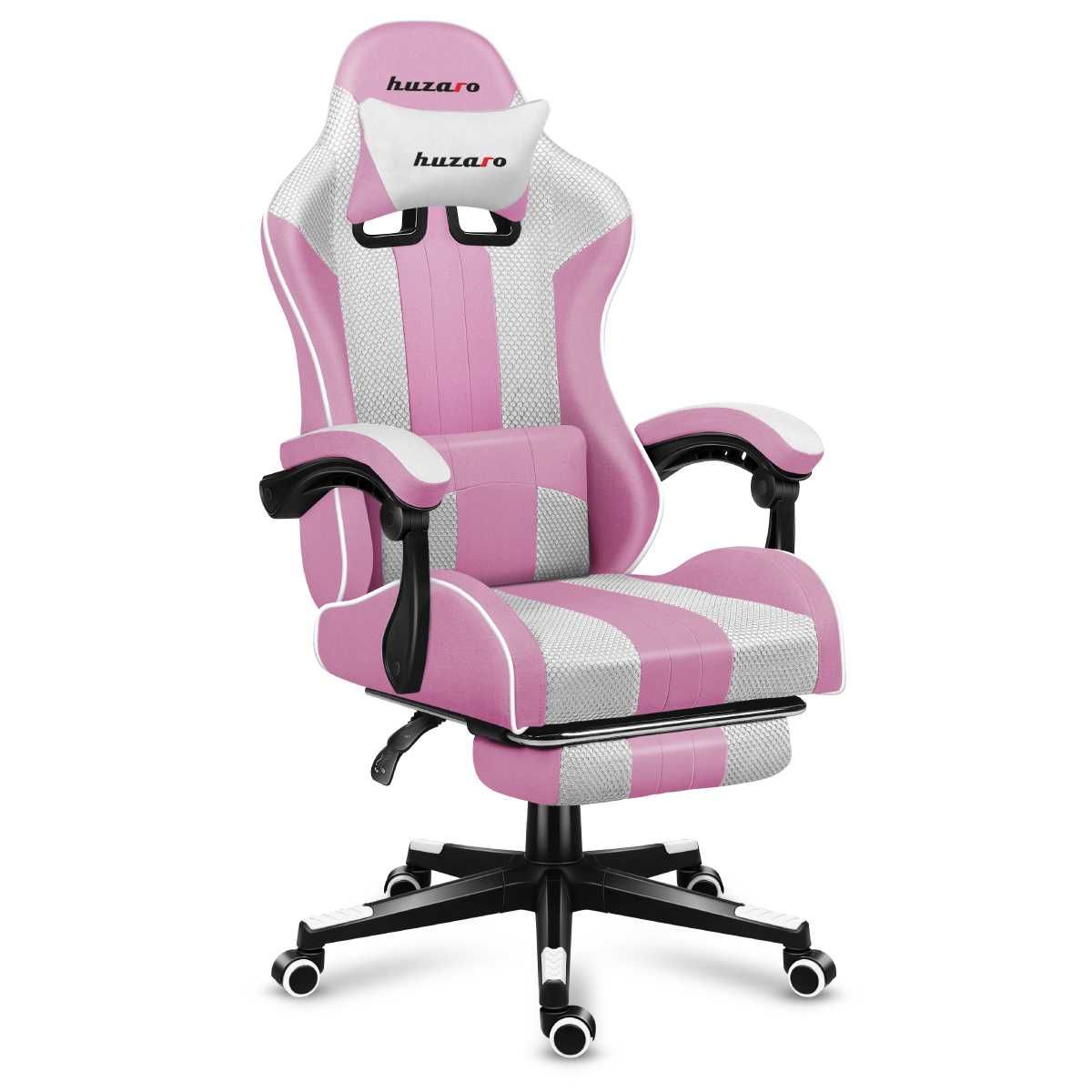 Fotel gamingowy czarny/moro/szary/różowy z podnóżkiem