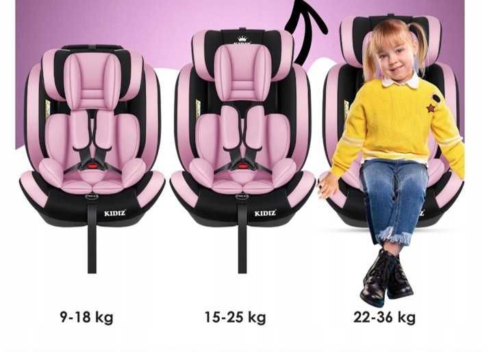 Fotelik samochodowy dla dzieci z ISOFIX 9-36kg KIDIZ RÓŻOWY