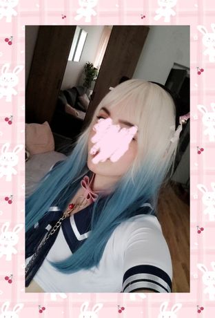 Wig/peruka blond niebieskie błękitne ombre z grzywką