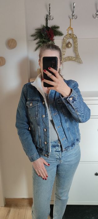 Kurtka zimowa jeansowa z misiem L/40 Sinsay niebieska ocieplana