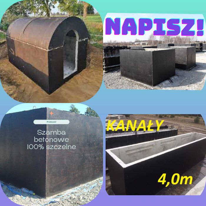 KANAŁ betonowy do garażu, SZAMBO szamba Piwnice PIWNICA szczelne ATEST
