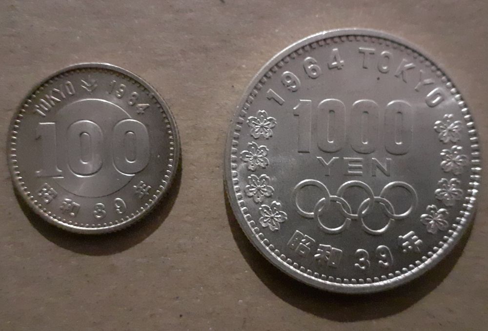 Conjunto 100 & 1000 Yenes JO Tóquio 1964 Prata