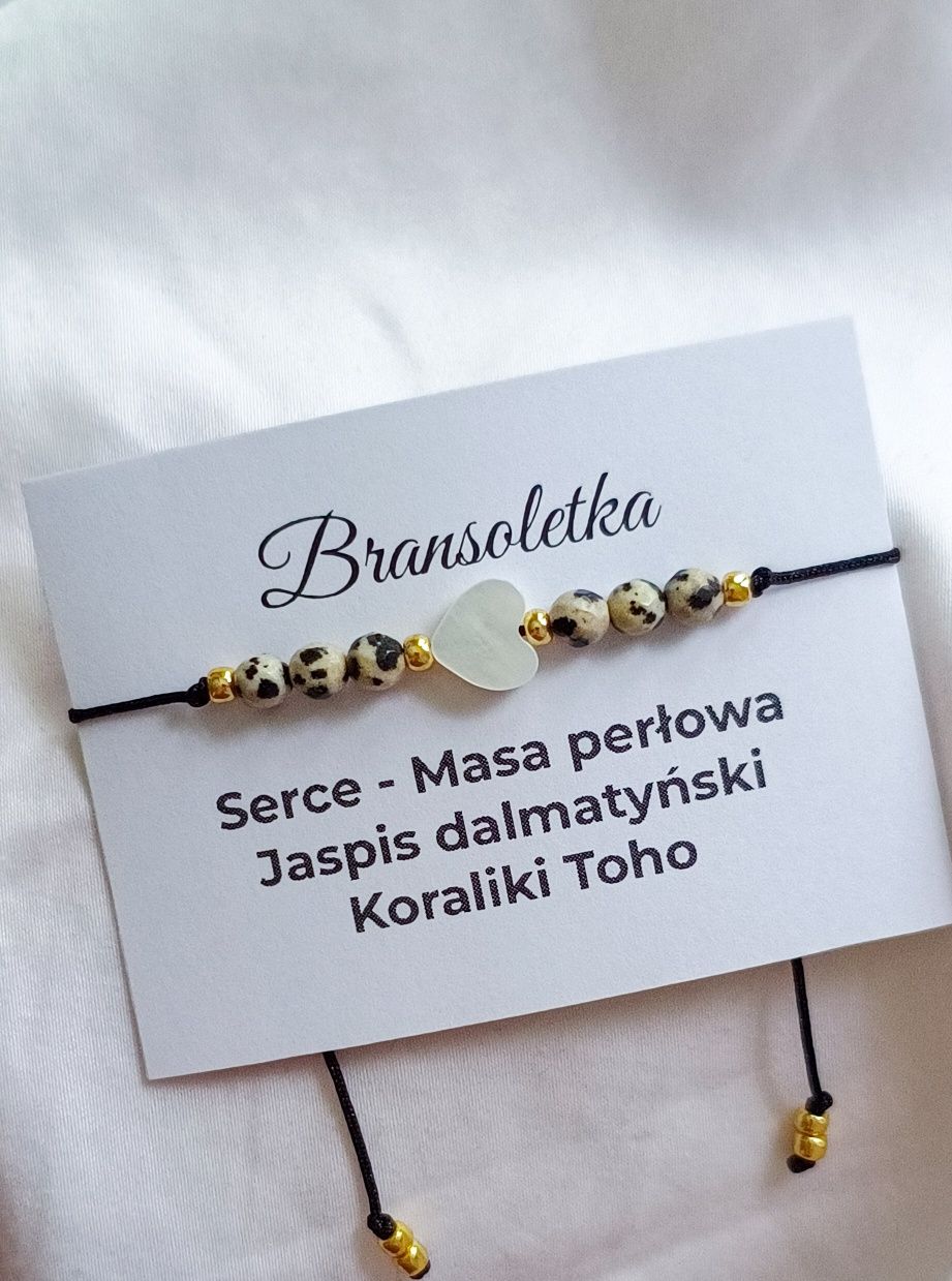 Bransoletka kamienie naturalne minerały koraliki serce jaspis dalmatyn