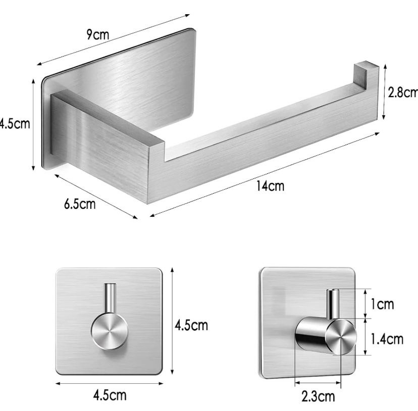 Uchwyt na papier toaletowy i 2 haczyki bez wiercenia, samoprzylepny