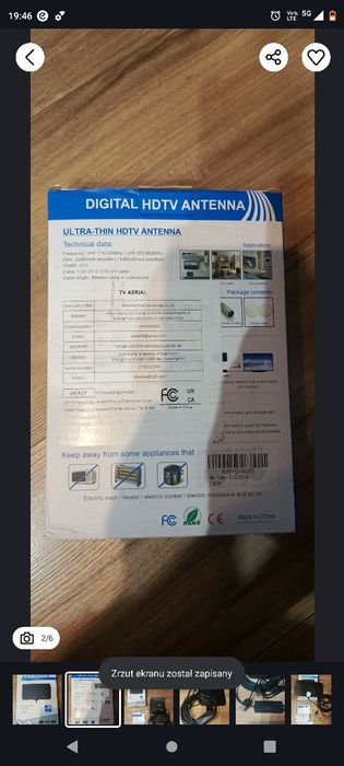 Antena TV ultra cienka,wewnętrzna, przenośna,ze wzmacniaczem.