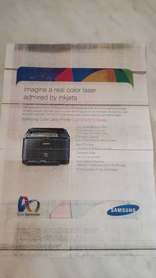 Drukarka laserowa kolorowa Samsung CLP-315 uszkodzona