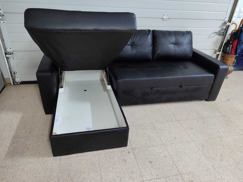 Sofá Chaise Long em pele preta