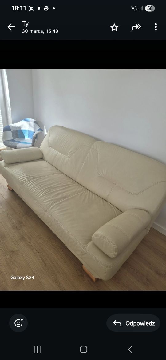 Sofa z fotelami skóra naturalna z funkcją spania