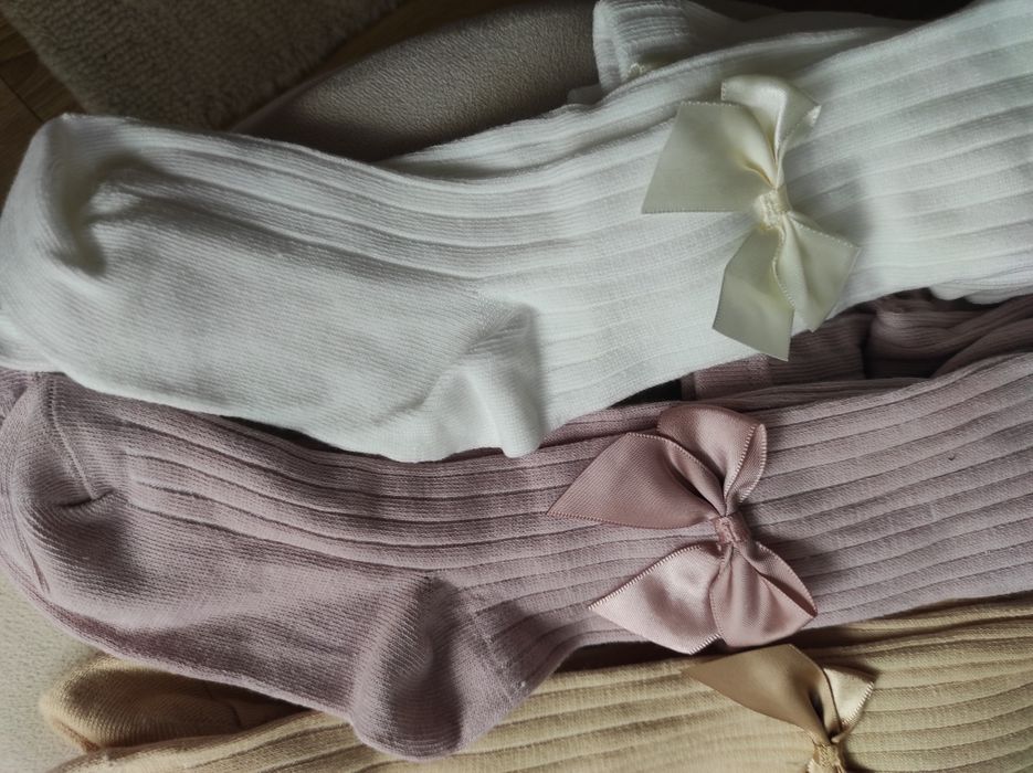 Nowe rajstopy z kokardą 128 dla dziewczynki zestaw