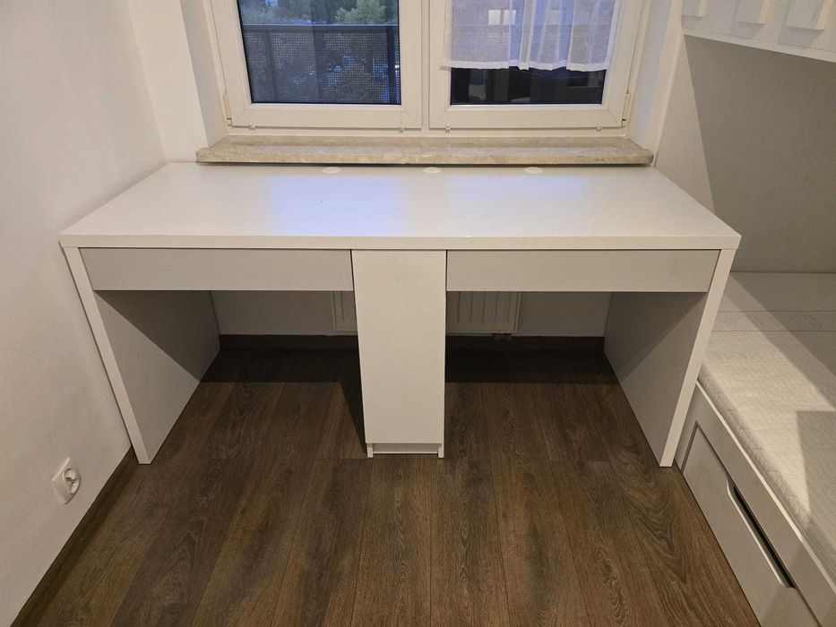 Biurko podwójne białe z szufladami i szafką