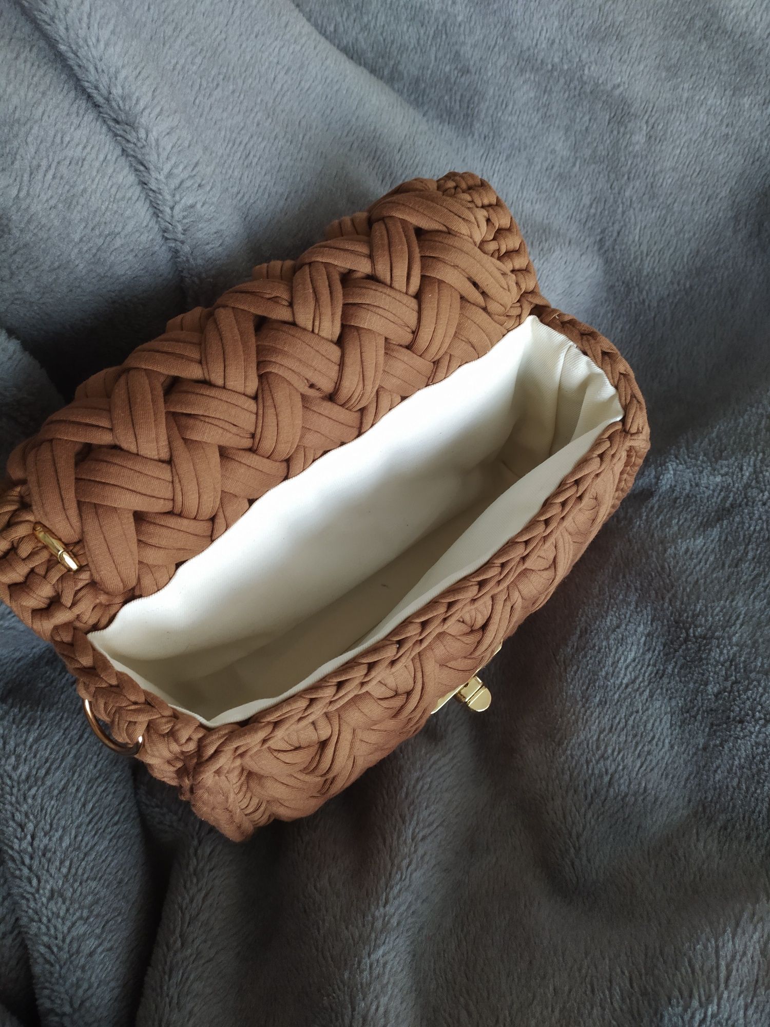 Pleciona brązowa torebka, handmade, wyjątkowy prezent