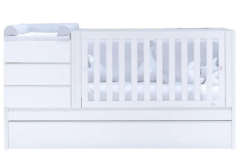 Berço convertível com cama extra/gavetas (70x140 cm) branco