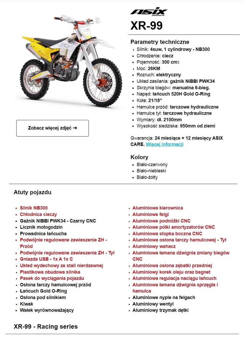 ASIX XR-99 300cc ! CROSS ! NOWY! Gratisy! CHŁODZENIE CIECZĄ! 6 biegów!