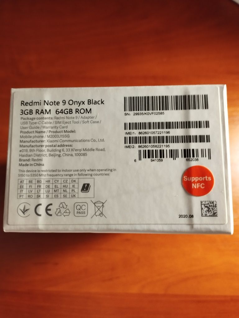 Redmi Note 9.     3+1/64gb  NFC