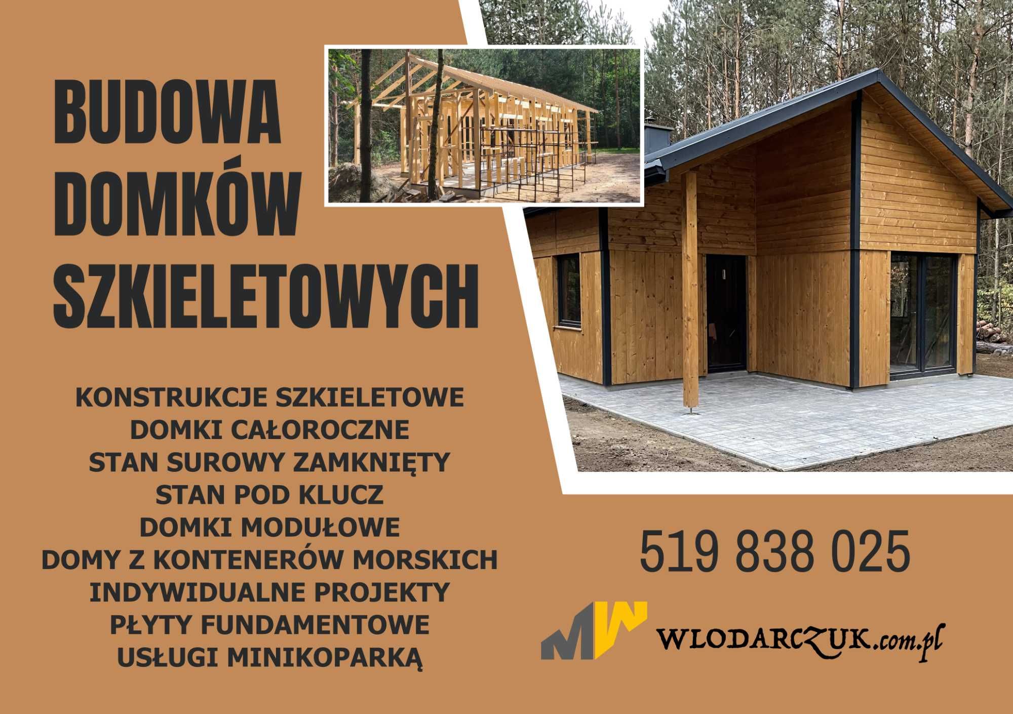 Budowa domkow szkieletowych letniskowych calorocznych SOSNOWICA DO 30K