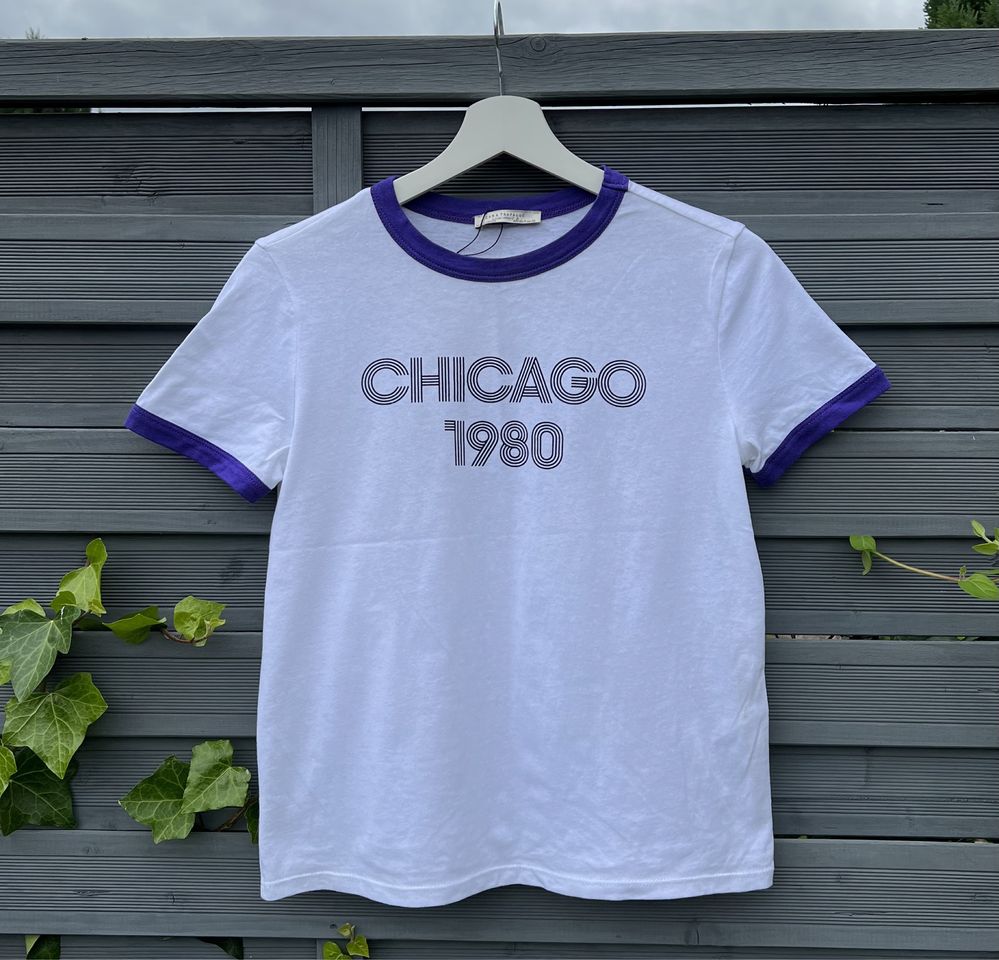 ZARA t-shirt biały chicago 1980 S