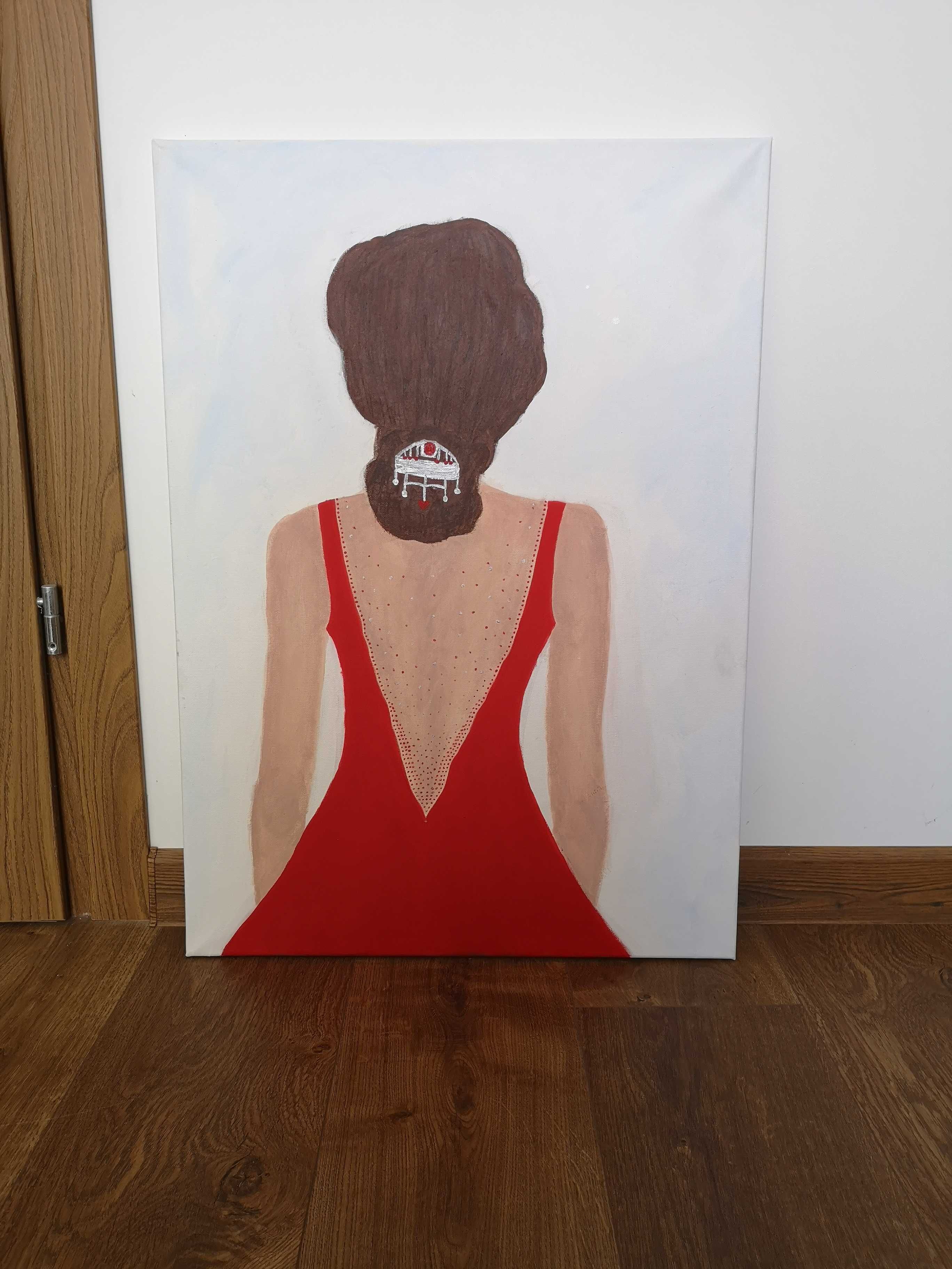 Obraz akrylowy kobiety w czerwonej sukni