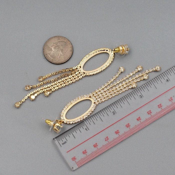 18K Gold Plated GP Cubic Zirconia CZ Wedding Drop Dangle Earrings Hoop