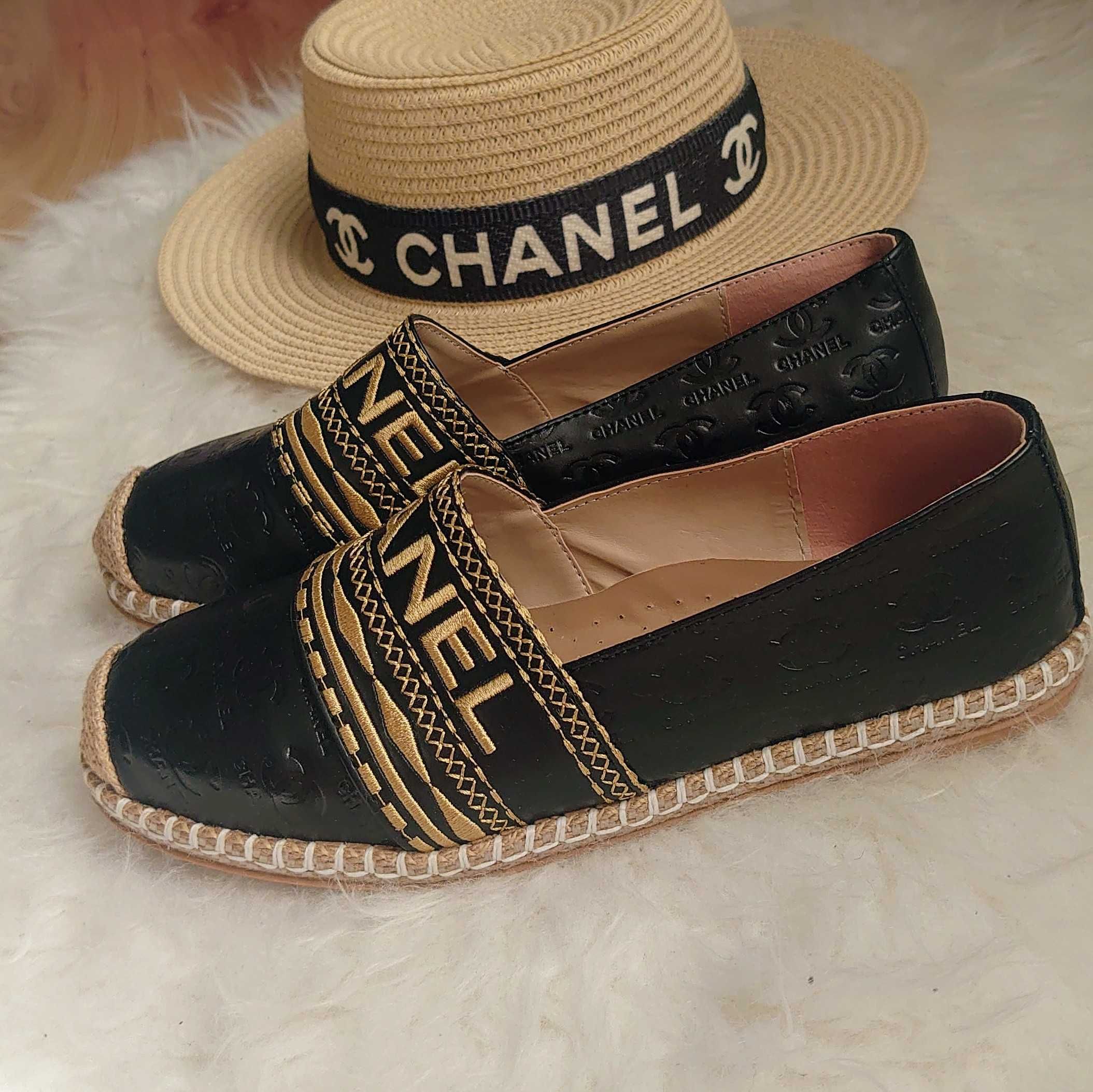 Espadryle cc buty damskie czarne beżowe chanel 38