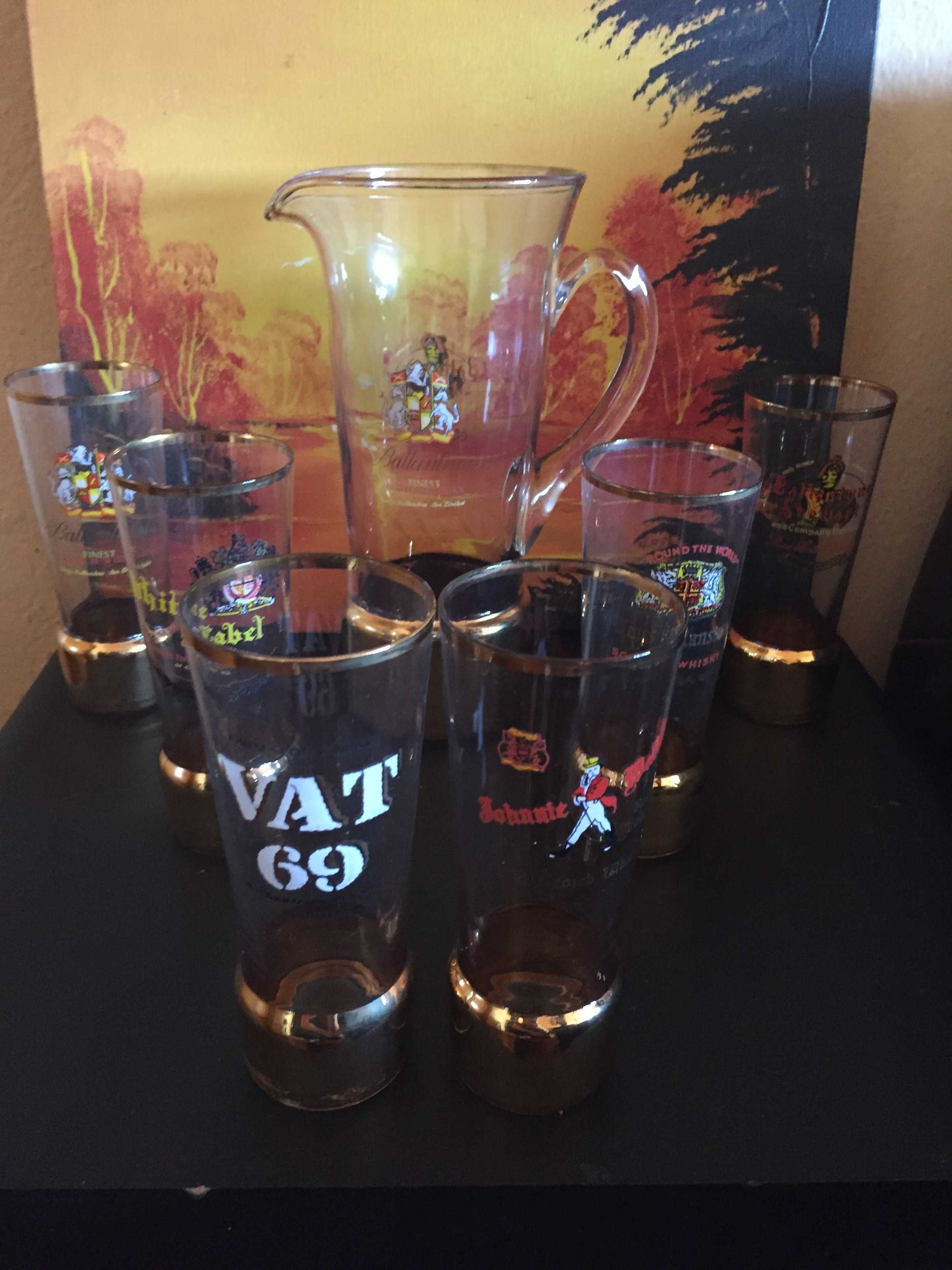 Conjunto de Jarro e 6 copos de Whisky (publicidade vintage)