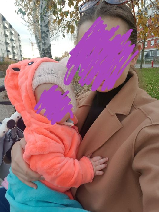 Kombinezon pluszowy zimowy z kapturem i uszkami rozmiar 80 jednorożec