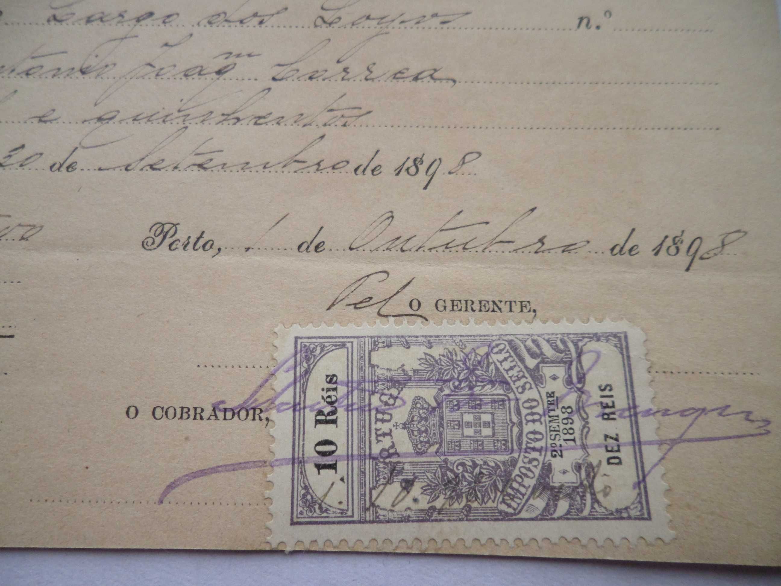 Documento :  Recibo da  'Companhia de Luz Electrica'  ,  Ano 1898