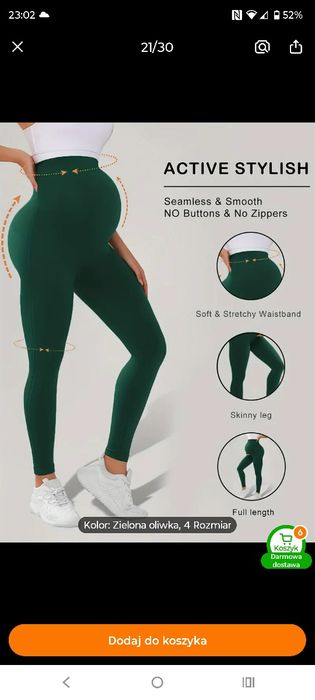 Leginsy ciążowe zielone