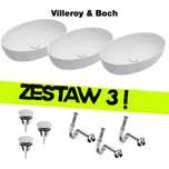 Zestaw 3 umywalki Vileroy Boch Artis 60x40 syfony korki