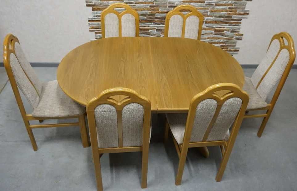 stół owalny rozkładany jasny dąb + 6 krzeseł rabat -10%