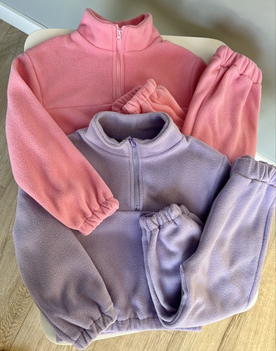 Теплий дитячий флісовий костюм рожевий, молочний, бежевий