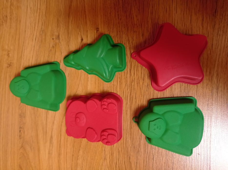 Conjunto 5 formas silicone ursinho árvore natal anjo estrela