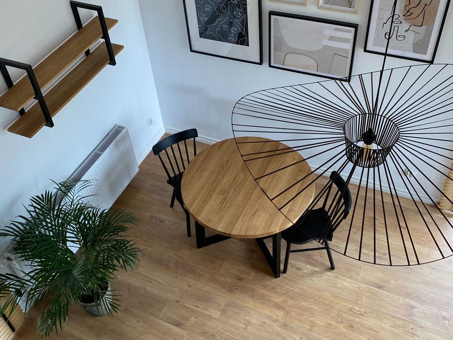 Stół okrągły drewniany, dębowy stół na wymiar, stół rozkładany, metal