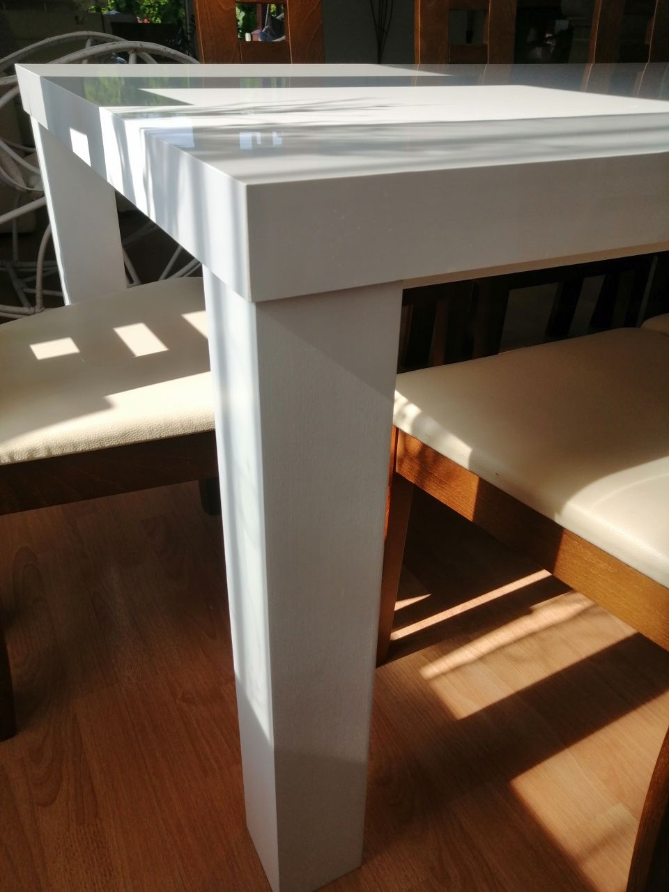 Komplet Stół biały połysk 100/200 + krzesła 8 szt.