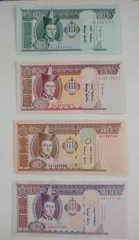 zestaw banknotów 10 -100 tugrik , 4 szt. , państwo Mongolia , stan ban