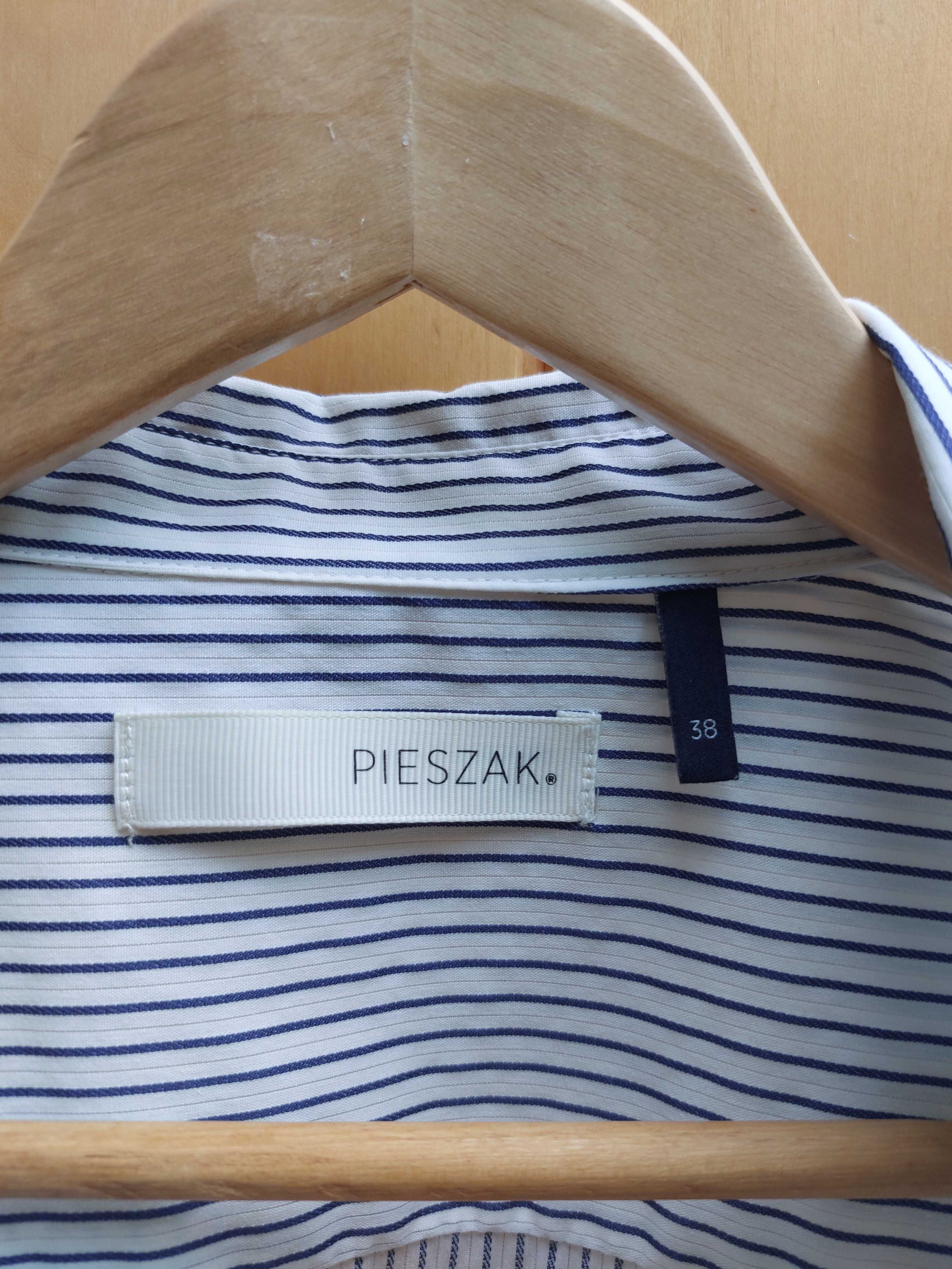 biała klasyczna elegancka koszula Pieszak 38 w prążek do biura