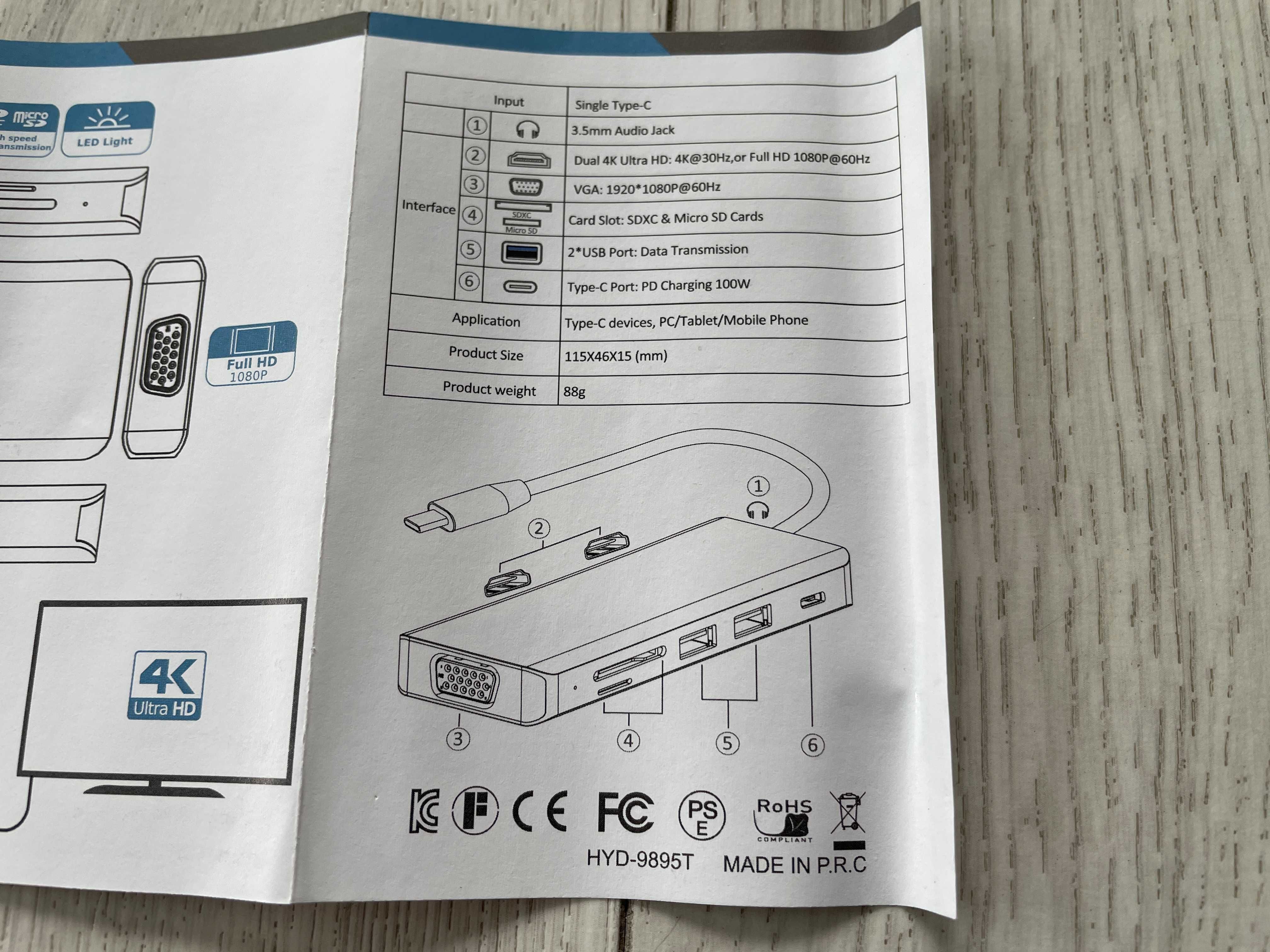 Hub Adapter Przejsciowka USB-C 9w1 HDMI 4K VGA PD 100W Jaworzno.