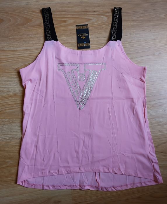 Nowa Freestyle Bluzka puder róż V Grecki uni cyrkonie