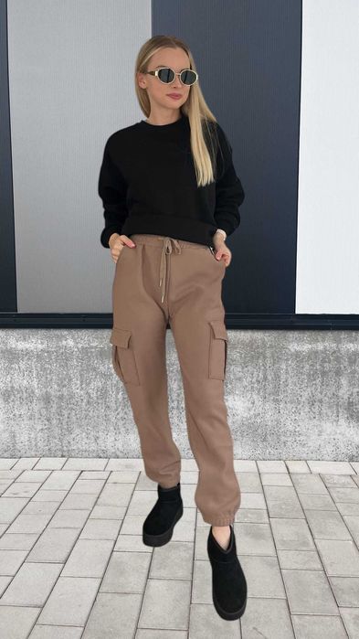 Ocieplane damskie spodnie bojówki z dużymi kieszeniami -fango r.S/M