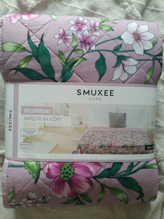 Narzuta kapa dekoracyjna pled SMUKEE 220x200 wzór kwiaty liście łąka