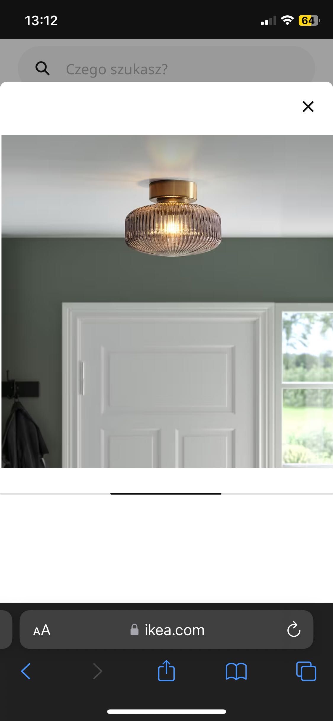 Lampa sufitowa IKEA, mosiadz/szare szkto przezroczyste, 27 cm