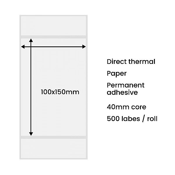 Etykiety termiczne 100x150mm (500 sztuk) - białe