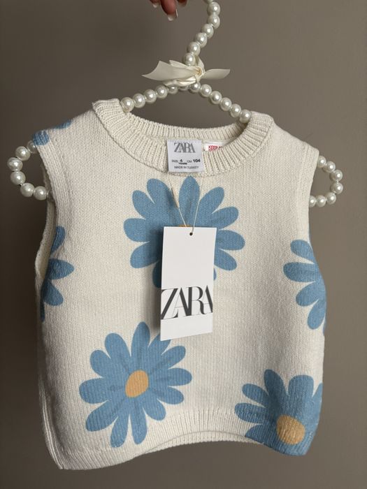Dzianinowa kamizelka bezrękawnik sweterek Zara r.104 w kwiaty